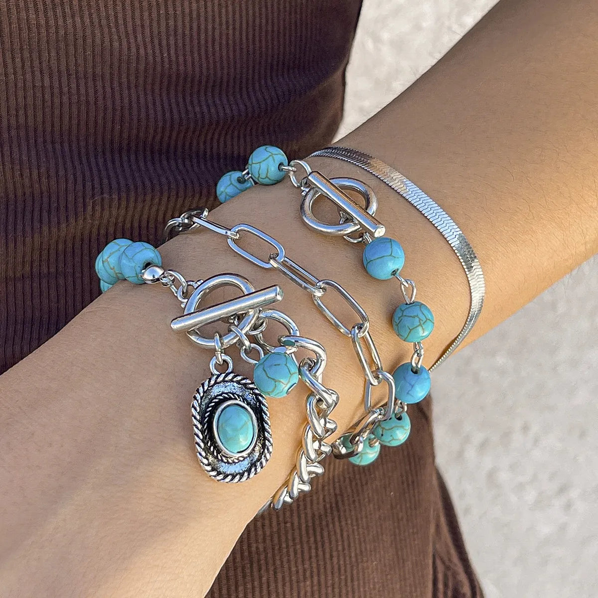 Set de Pulseras "Turquoise Soul" ETERNITY - Estilo Boho Chic Plateado