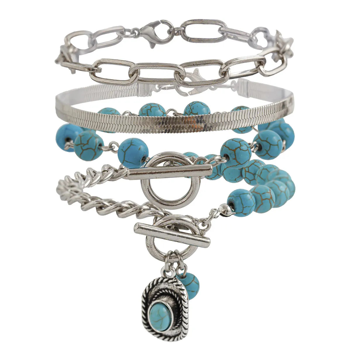 Set de Pulseras "Turquoise Soul" ETERNITY - Estilo Boho Chic Plateado