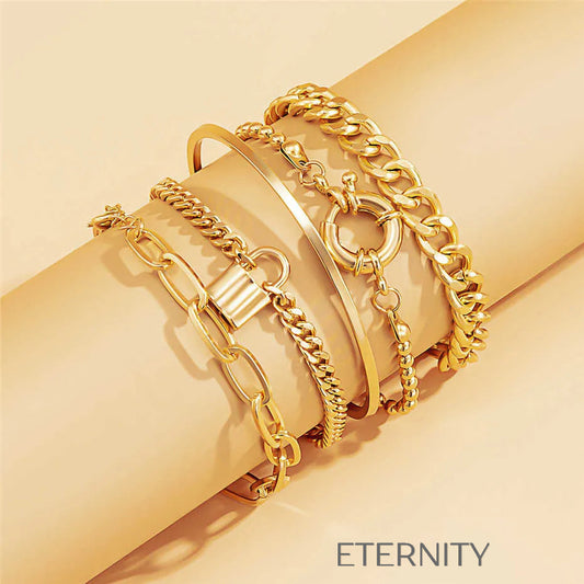 Set Brazaletes Industrial Lock  Brazaletes Dorado Unica Acero Inoxidable  ETERNITY