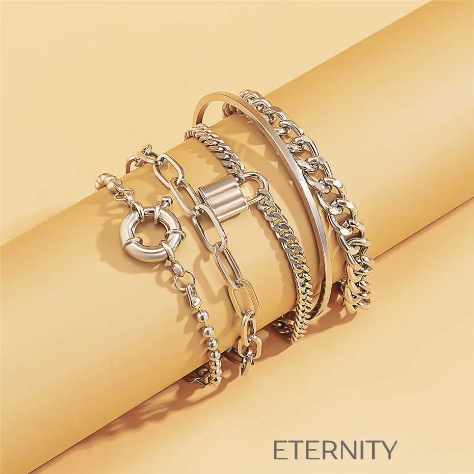 Set Brazaletes Industrial Lock  Brazaletes Dorado Unica Acero Inoxidable  ETERNITY