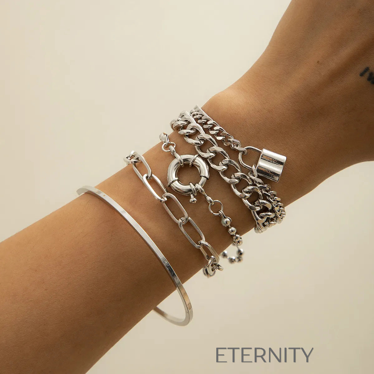Set Brazaletes Industrial Lock  Brazaletes Dorado Unica Acero Inoxidable  ETERNITY