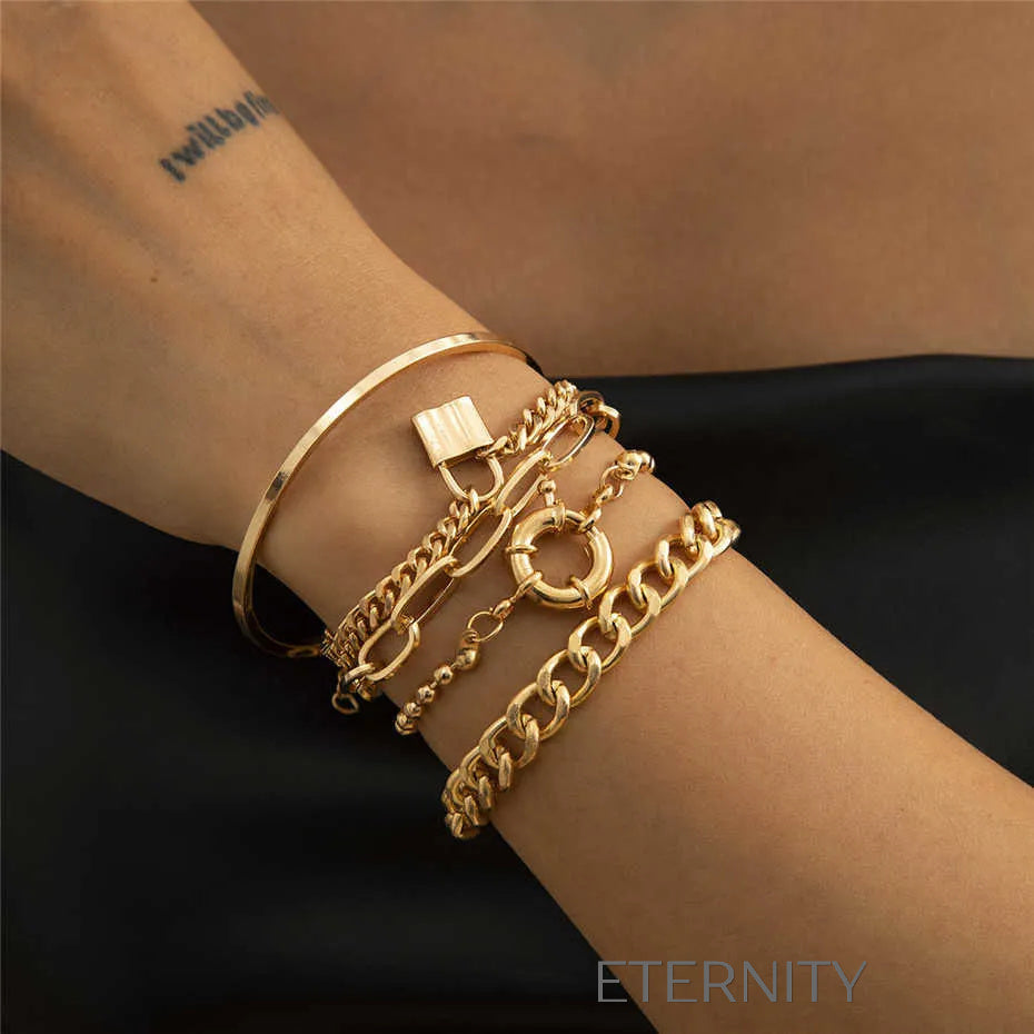Set Brazaletes Industrial Lock  Brazaletes Dorado Unica Acero Inoxidable  ETERNITY