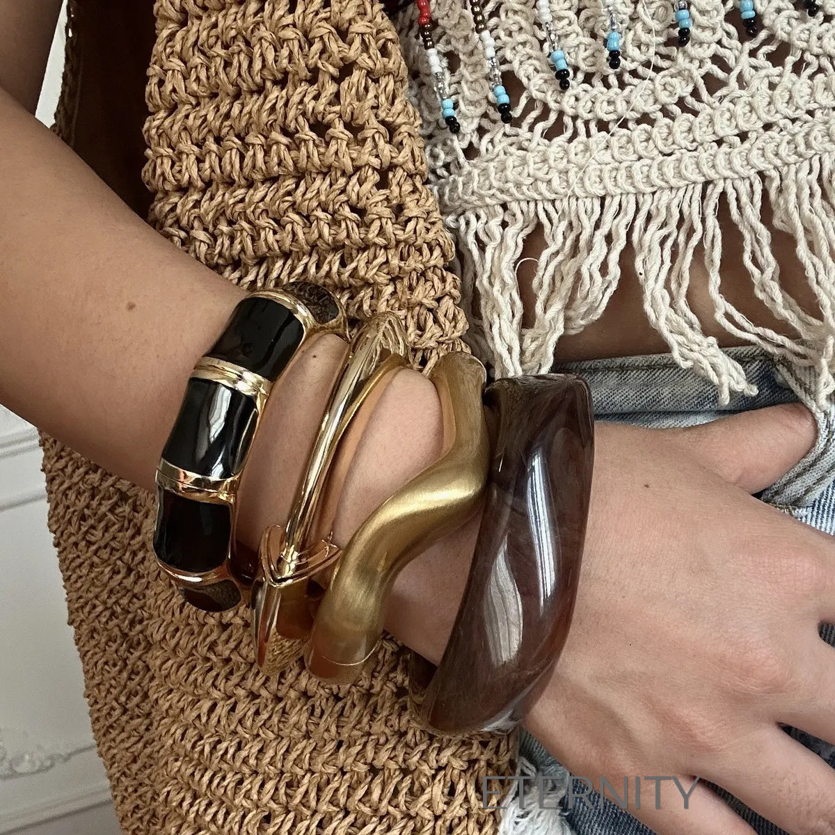 Brazaletes Mix & Match Eternal Resin con Acabado Dorado y Carey  Brazaletes Dorado Unica Acero Inoxidable  ETERNITY