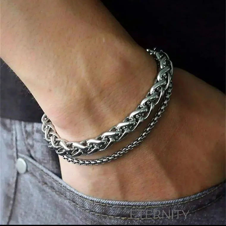 Pulsera Doble Cadena de Acero  Brazaletes Plateado Unica Acero Inoxidable  ETERNITY