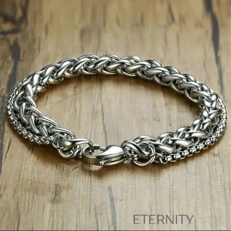 Pulsera Doble Cadena de Acero  Brazaletes Plateado Unica Acero Inoxidable  ETERNITY