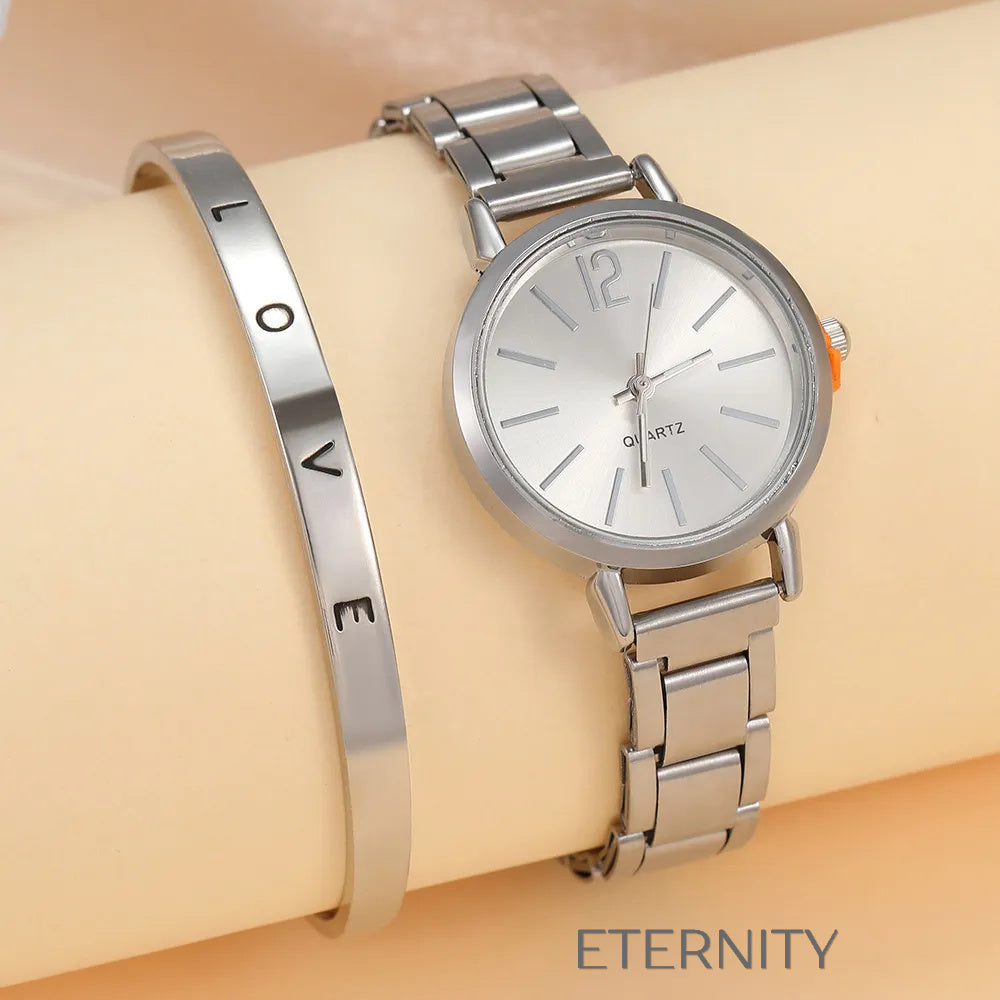 Reloj dorado y plateado de cuarzo con brazalete grabado Brazaletes Dorado Unica Acero Inoxidable  ETERNITY