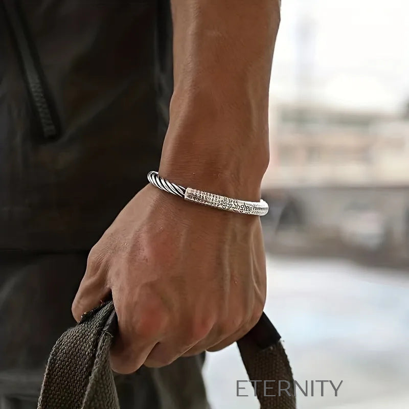 Brazalete de Plata con Grabado de Mantra y Diseño Trenzado  Brazaletes Plateado Unica Acero Inoxidable  ETERNITY