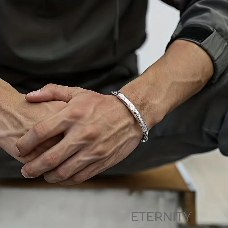 Brazalete de Plata con Grabado de Mantra y Diseño Trenzado  Brazaletes Plateado Unica Acero Inoxidable  ETERNITY