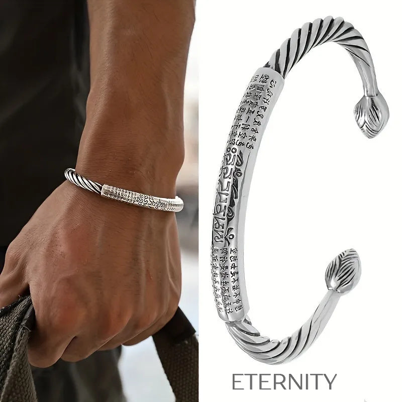 Brazalete de Plata con Grabado de Mantra y Diseño Trenzado  Brazaletes Plateado Unica Acero Inoxidable  ETERNITY