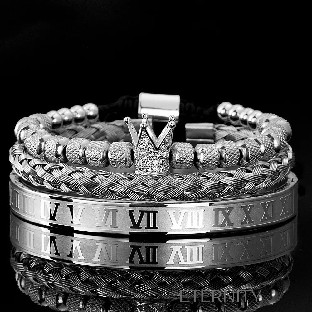 Set de Brazaletes de Lujo con Corona y Números Romanos  Brazaletes Plateado Unica Acero Inoxidable  ETERNITY