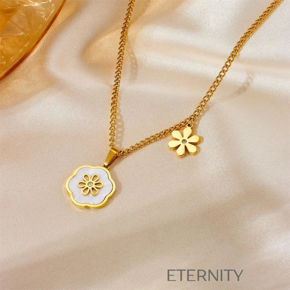 Set de Joyería Floral Eternal Bloom con Nácar y Cristales  Brazaletes Dorado Unica Acero Inoxidable  ETERNITY