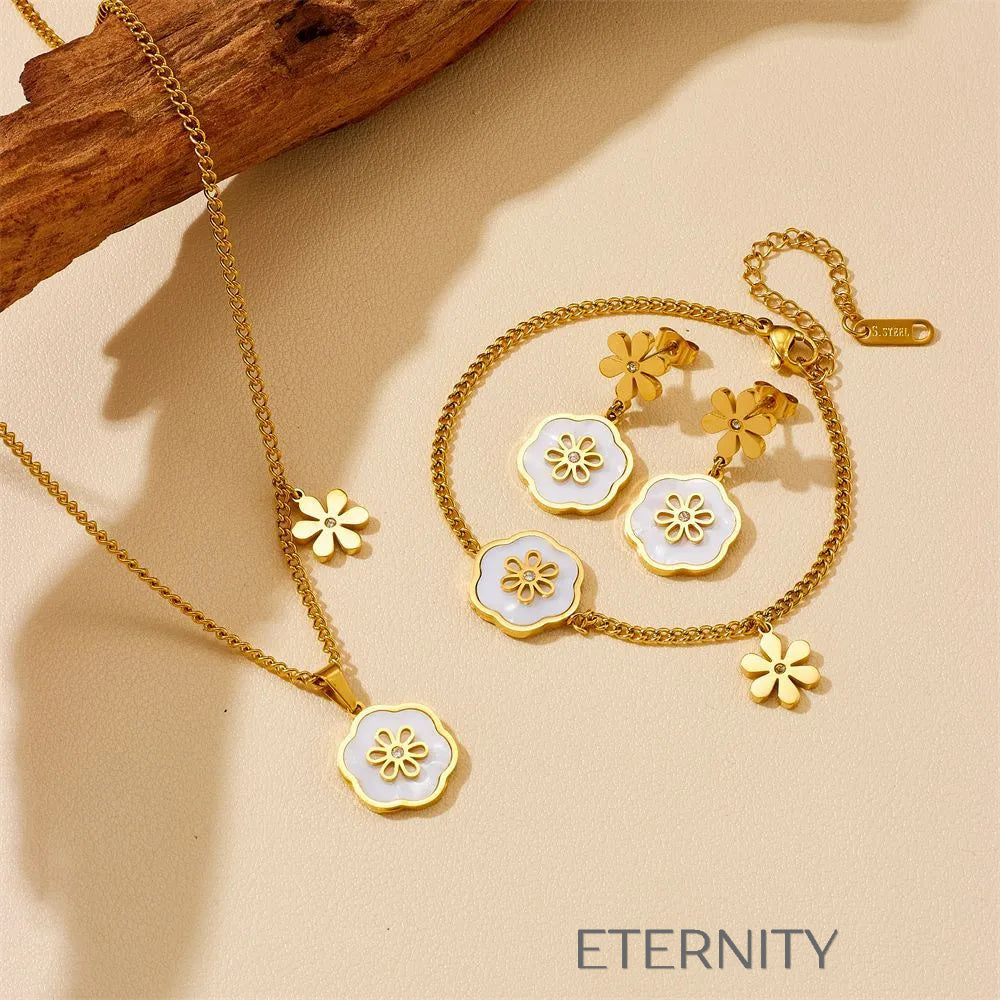 Set de Joyería Floral Eternal Bloom con Nácar y Cristales  Brazaletes Dorado Unica Acero Inoxidable  ETERNITY