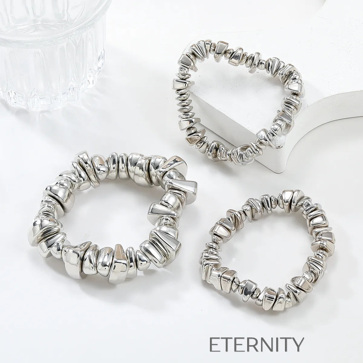 Brazalete Elástico Eternal Fragment de Piedras Metálicas Orgánicas  Brazaletes Plateado Unica Acero Inoxidable  ETERNITY