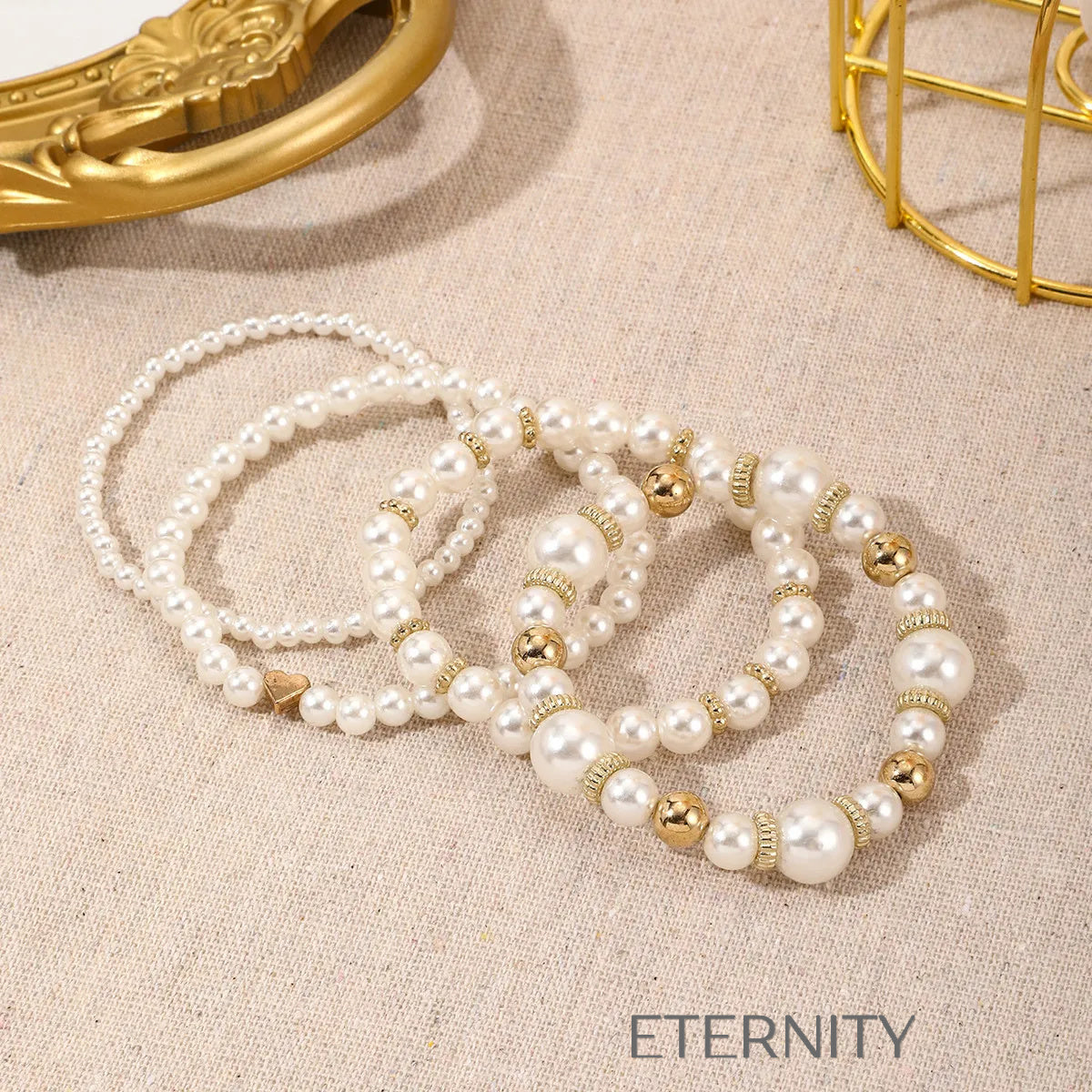 Set de Pulseras Nacre Dream de Perlas y Oro  Brazaletes Perla Unica Acero Inoxidable  ETERNITY