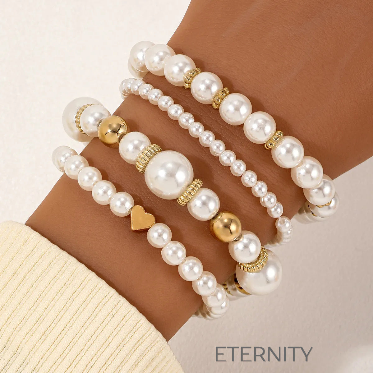 Set de Pulseras Nacre Dream de Perlas y Oro  Brazaletes Perla Unica Acero Inoxidable  ETERNITY