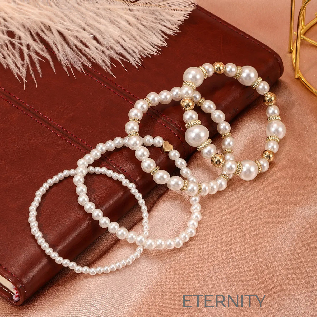 Set de Pulseras Nacre Dream de Perlas y Oro  Brazaletes Perla Unica Acero Inoxidable  ETERNITY