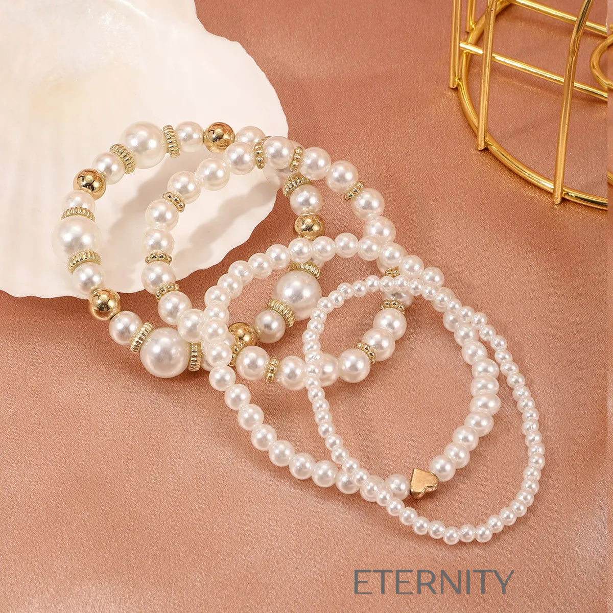 Set de Pulseras Nacre Dream de Perlas y Oro  Brazaletes Perla Unica Acero Inoxidable  ETERNITY