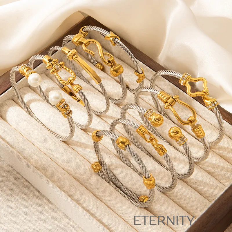 Brazaletes de Cable Trenzado con Detalles en Oro y Plata  Brazaletes Dorado Unica Acero Inoxidable  ETERNITY