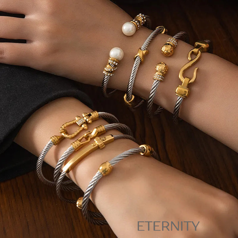 Brazaletes de Cable Trenzado con Detalles en Oro y Plata  Brazaletes Dorado Unica Acero Inoxidable  ETERNITY