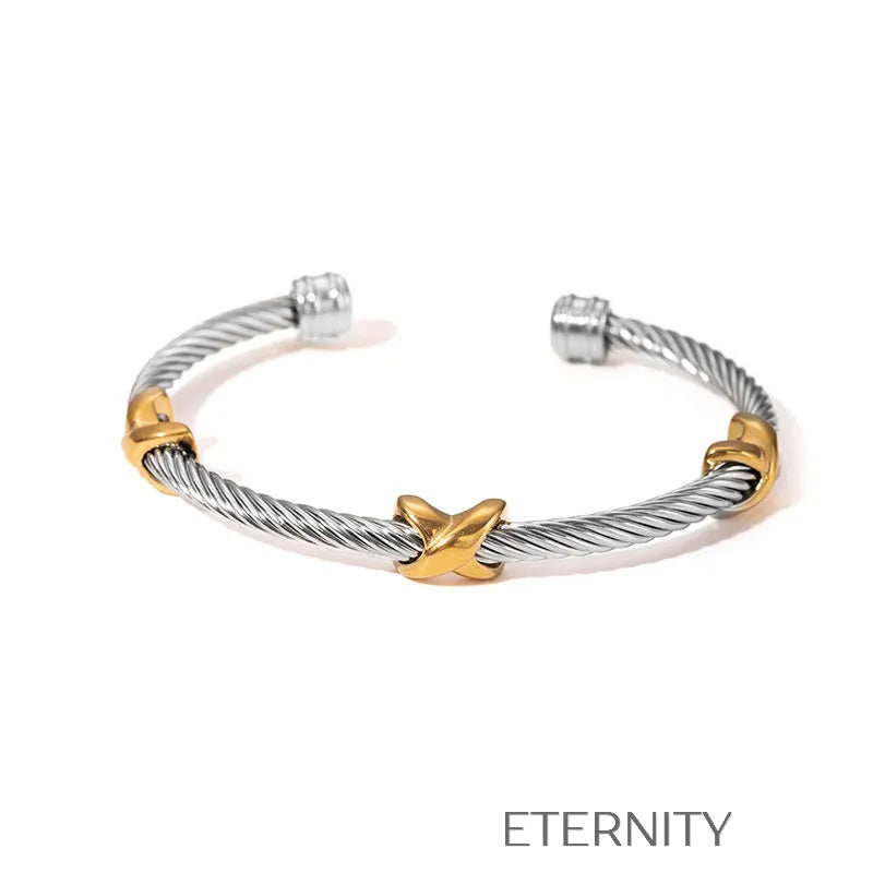 Brazaletes de Cable Trenzado con Detalles en Oro y Plata  Brazaletes Dorado Unica Acero Inoxidable  ETERNITY