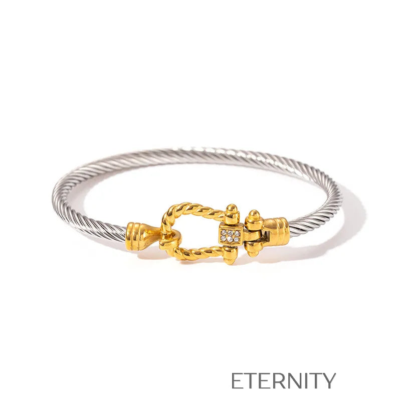 Brazaletes de Cable Trenzado con Detalles en Oro y Plata  Brazaletes Dorado Unica Acero Inoxidable  ETERNITY