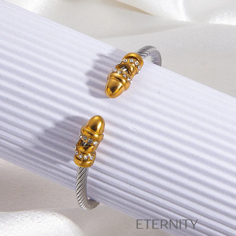 Brazaletes de Cable Trenzado con Detalles en Oro y Plata  Brazaletes Dorado Unica Acero Inoxidable  ETERNITY