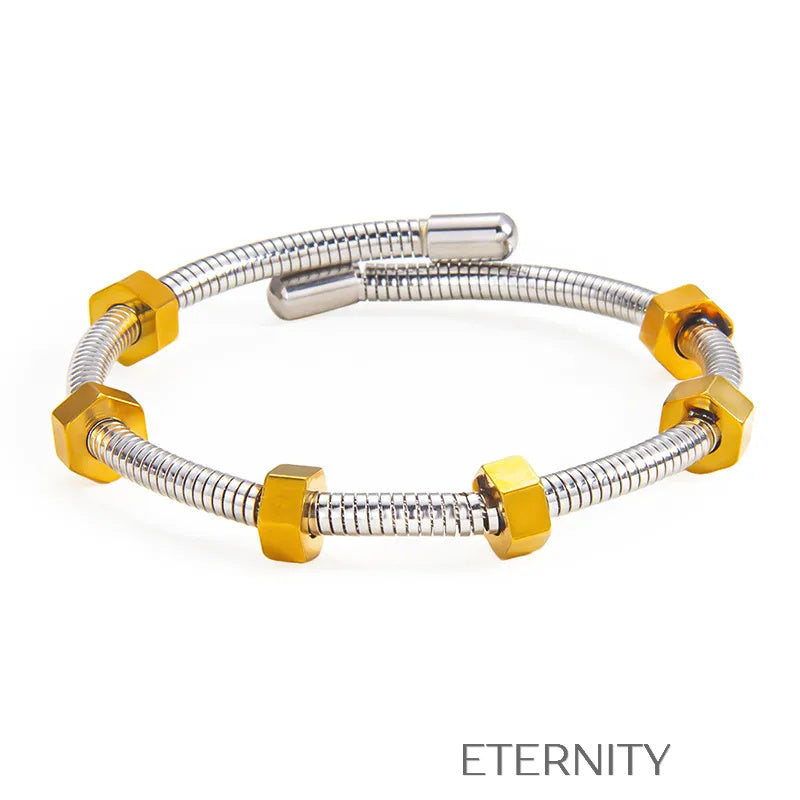 Brazaletes de Cable Trenzado con Detalles en Oro y Plata  Brazaletes Dorado Unica Acero Inoxidable  ETERNITY