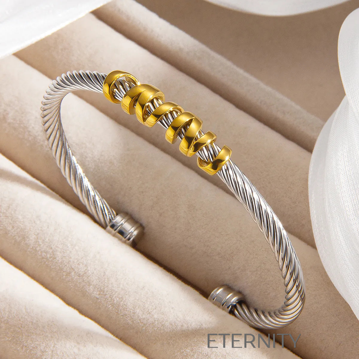 Brazaletes de Cable Trenzado con Detalles en Oro y Plata  Brazaletes Dorado Unica Acero Inoxidable  ETERNITY