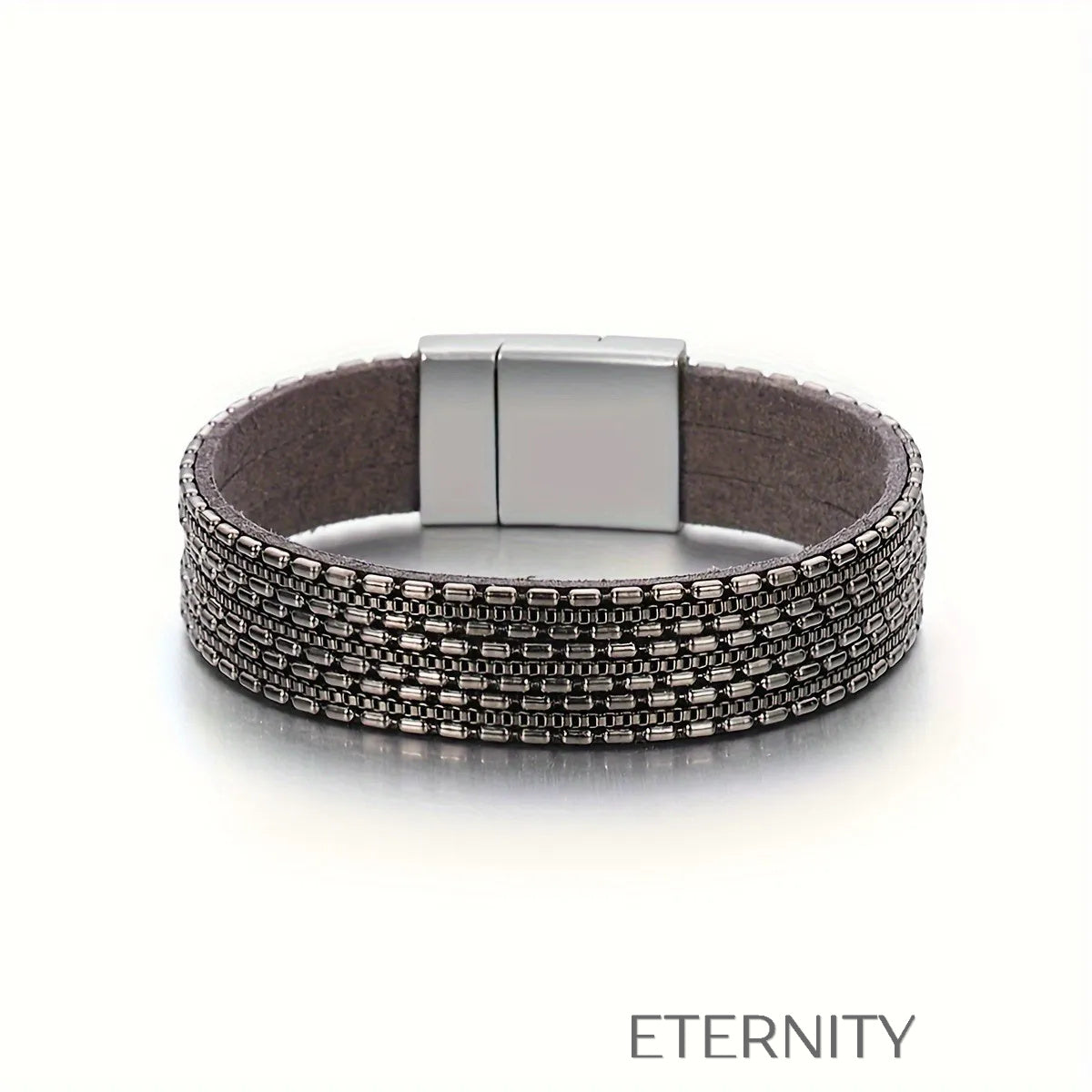 Brazalete de Cuero y Malla Metálica Industrial  Brazaletes Dorado Unica Acero Inoxidable  ETERNITY