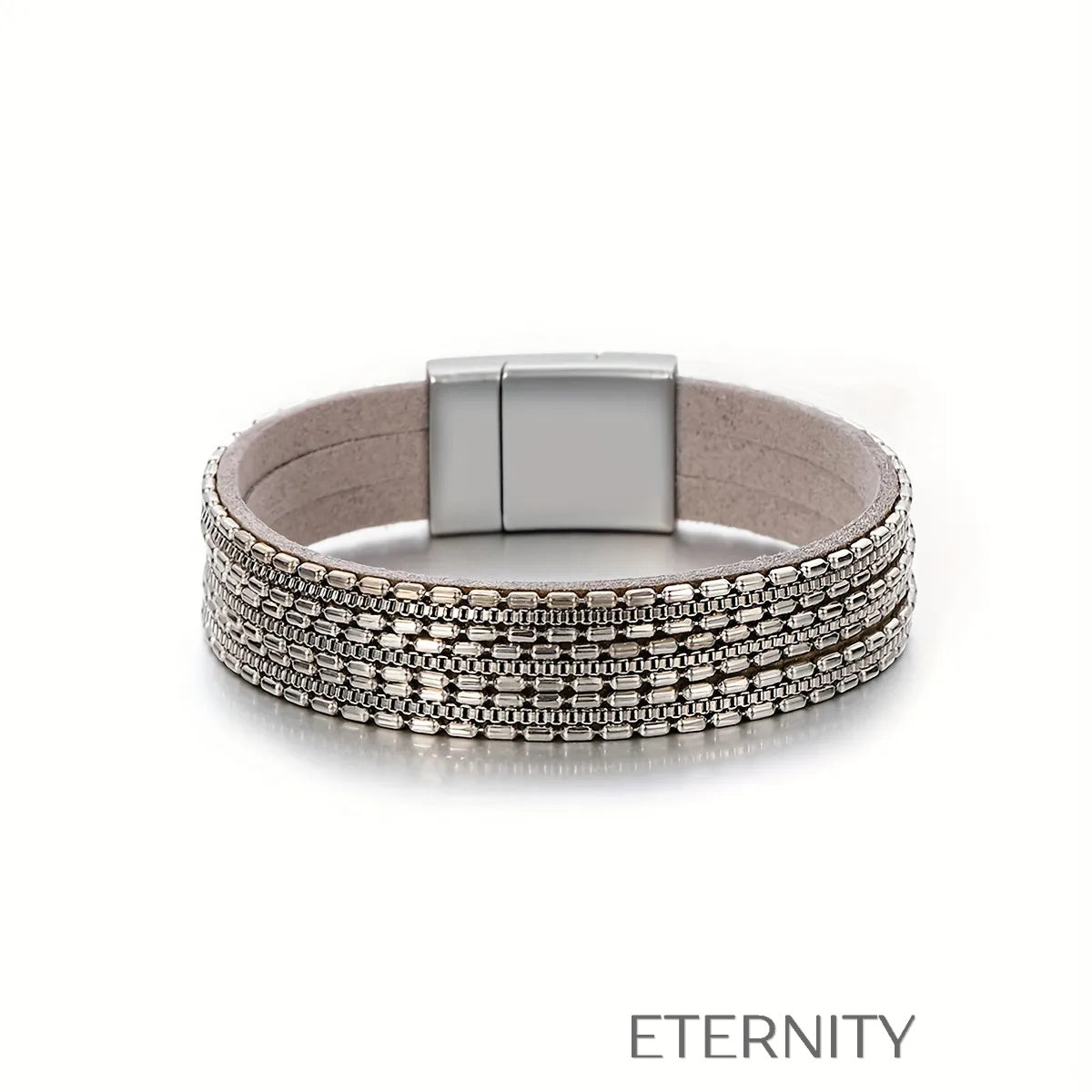 Brazalete de Cuero y Malla Metálica Industrial  Brazaletes Dorado Unica Acero Inoxidable  ETERNITY