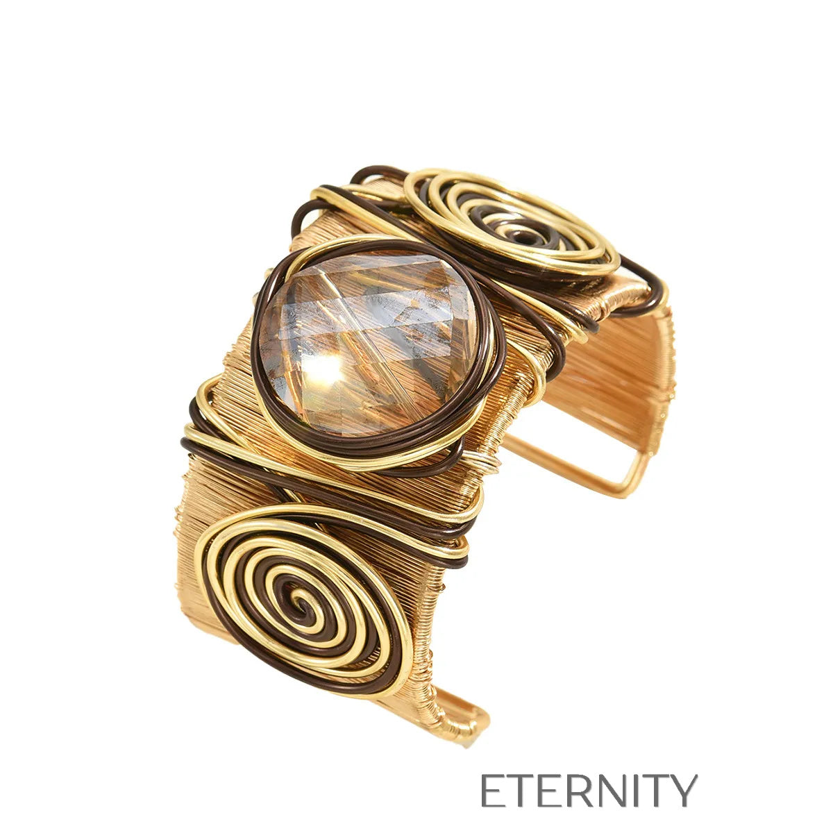 Brazalete Ethereal Spiral de Alambre Dorado y Piedra Central  Brazaletes Negro Unica Acero Inoxidable  ETERNITY