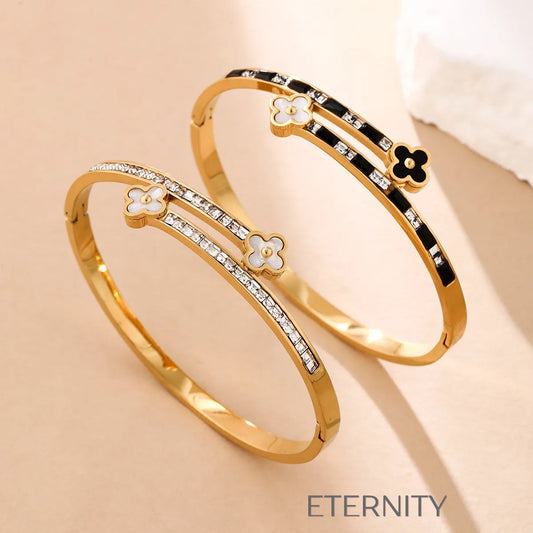 Brazalete Lucky Clover Trébol y Cristales  Brazaletes Dorado Unica Acero Inoxidable  ETERNITY