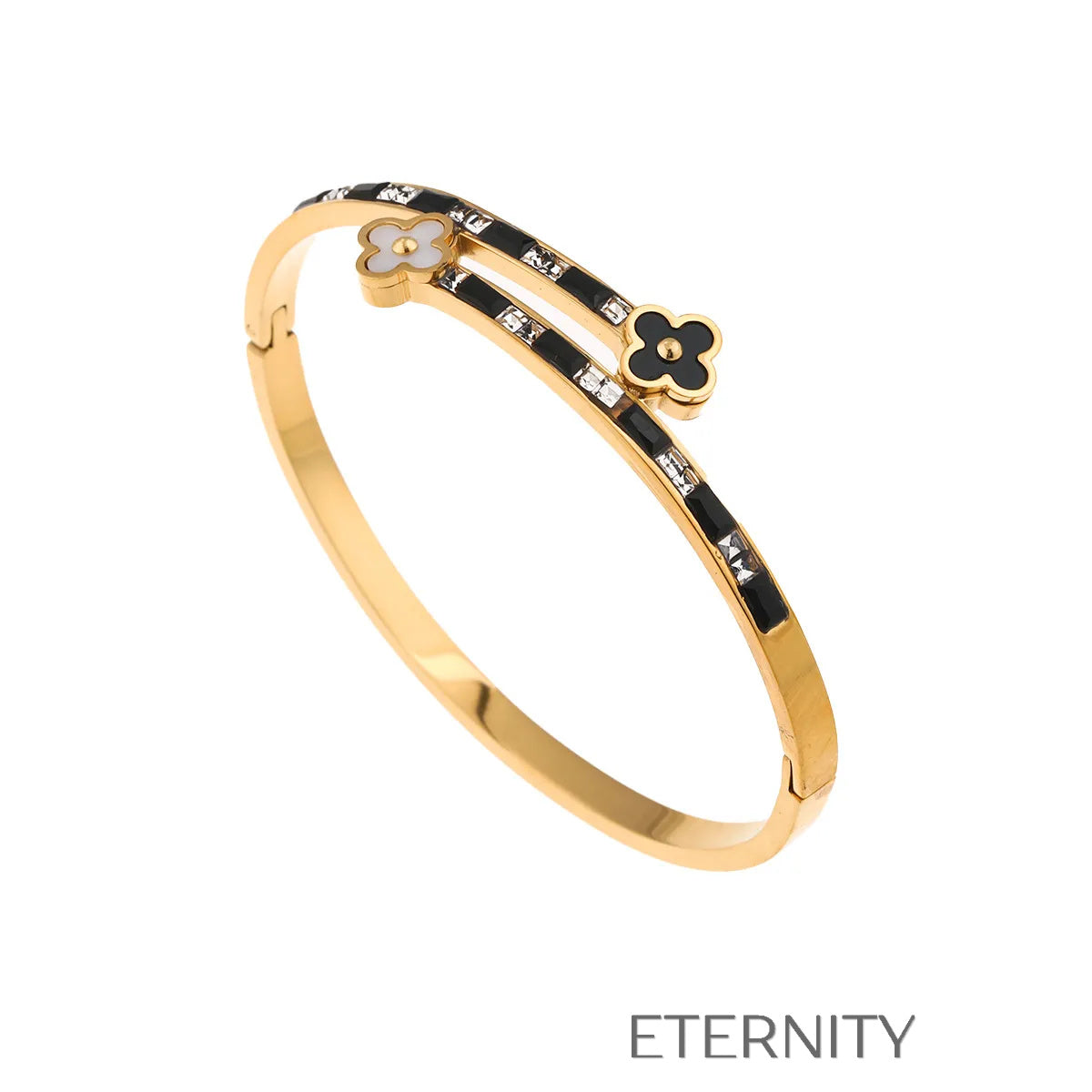 Brazalete Lucky Clover Trébol y Cristales  Brazaletes Dorado Unica Acero Inoxidable  ETERNITY
