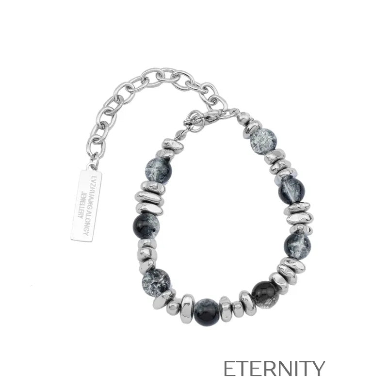 Pulsera de Piedra Obsidiana y Cuentas de Acero Plateado  Brazaletes Negro Unica Acero Inoxidable  ETERNITY