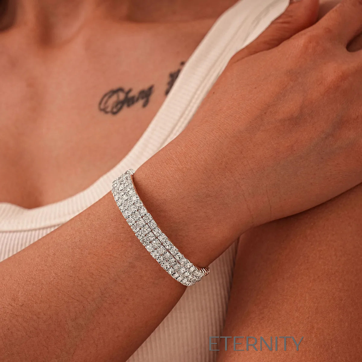 Brazalete Glacier Tennis Triple Hileras  Brazaletes Plateado Unica Acero Inoxidable  ETERNITY