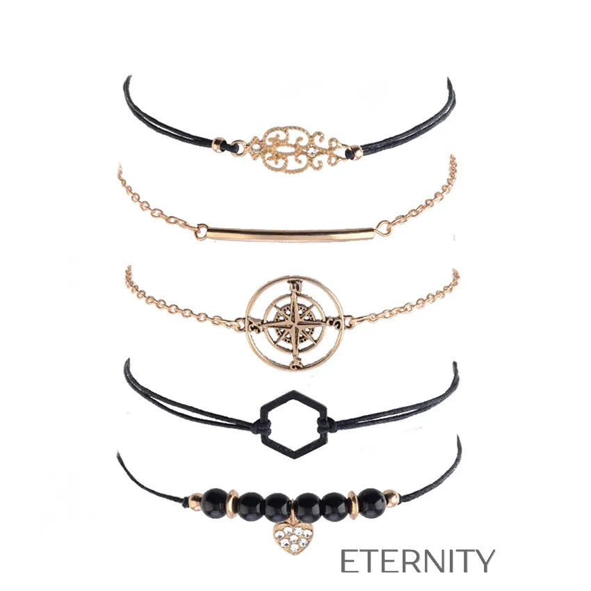 Set de Pulseras Explorer’s Soul con Dijes de Brújula y Corazón  Brazaletes Negro Unica Acero Inoxidable  ETERNITY