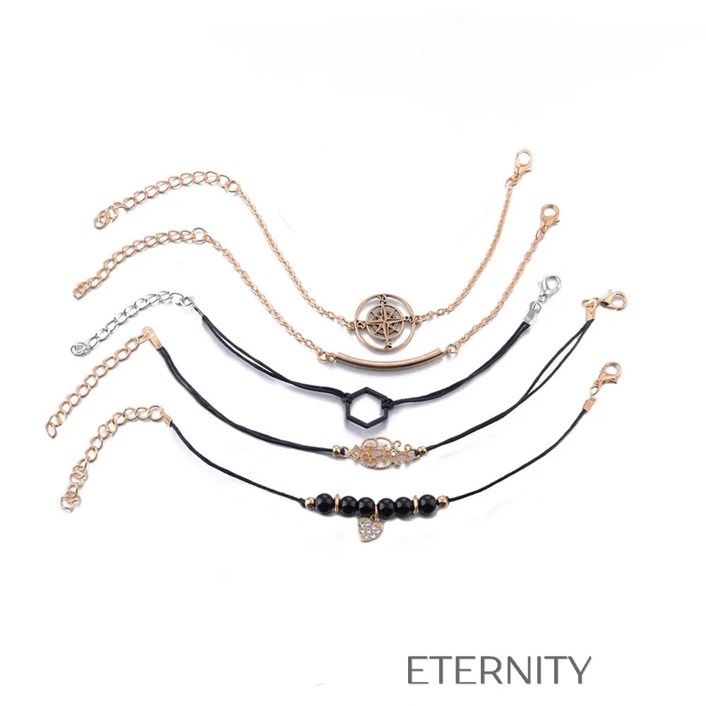 Set de Pulseras Explorer’s Soul con Dijes de Brújula y Corazón  Brazaletes Negro Unica Acero Inoxidable  ETERNITY