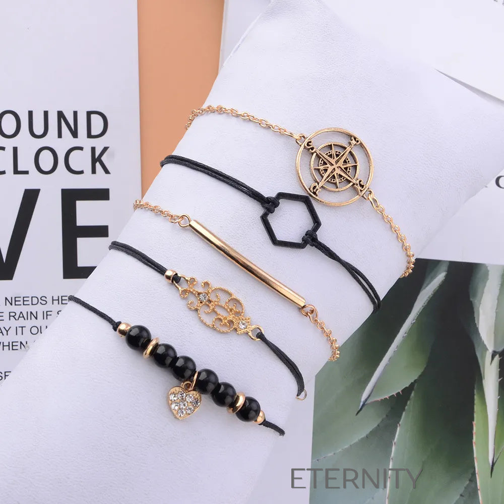 Set de Pulseras Explorer’s Soul con Dijes de Brújula y Corazón  Brazaletes Negro Unica Acero Inoxidable  ETERNITY