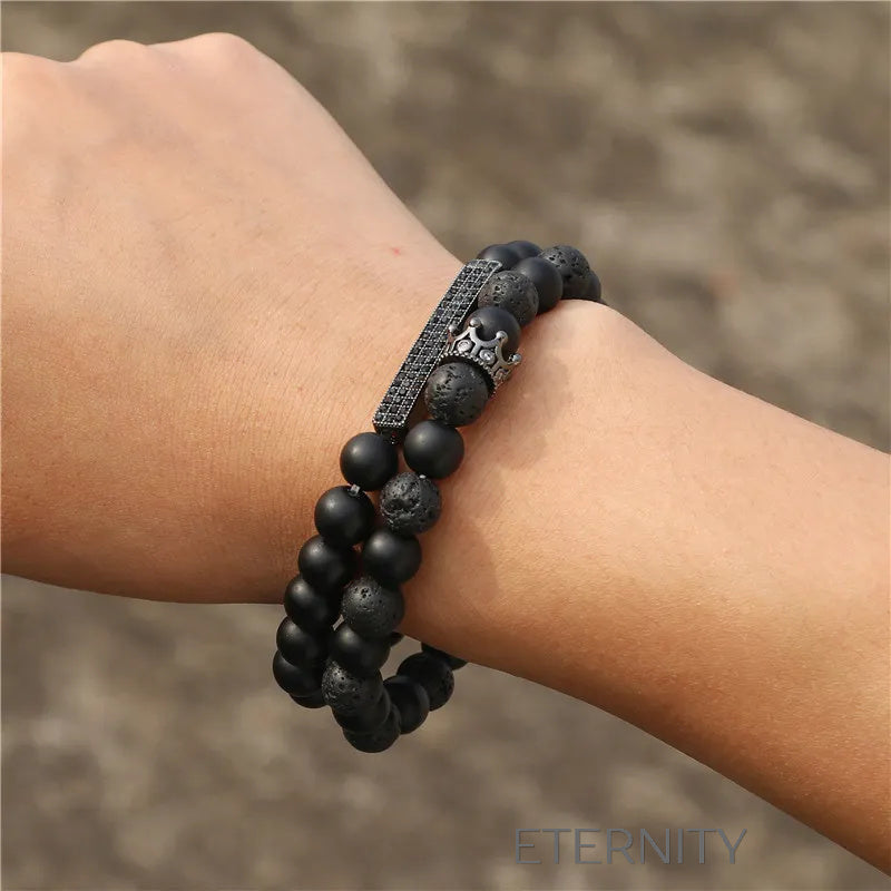 Pulsera Masculina Imperial Lava & Onyx de Piedras Naturales  Brazaletes Negro Unica Acero Inoxidable  ETERNITY