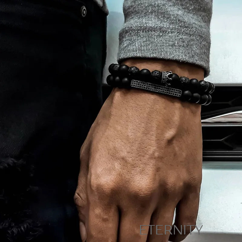 Pulsera Masculina Imperial Lava & Onyx de Piedras Naturales  Brazaletes Negro Unica Acero Inoxidable  ETERNITY