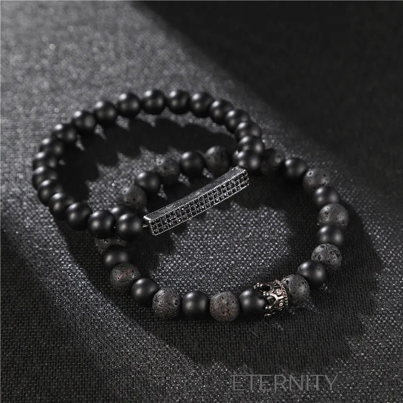 Pulsera Masculina Imperial Lava & Onyx de Piedras Naturales  Brazaletes Negro Unica Acero Inoxidable  ETERNITY