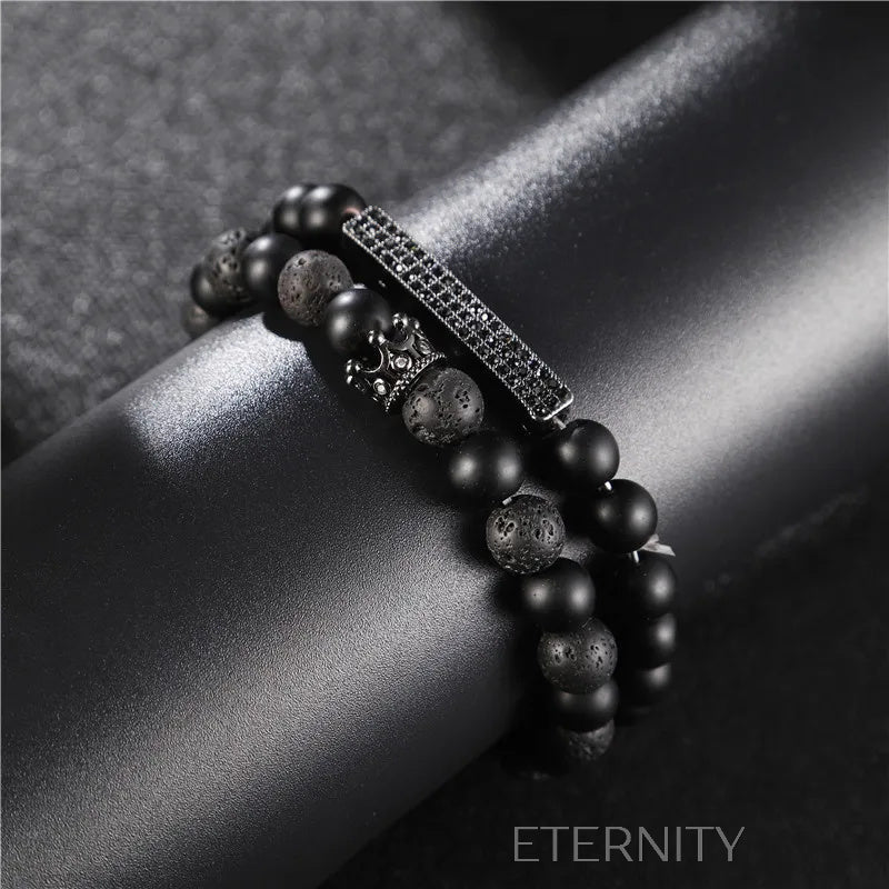 Pulsera Masculina Imperial Lava & Onyx de Piedras Naturales  Brazaletes Negro Unica Acero Inoxidable  ETERNITY