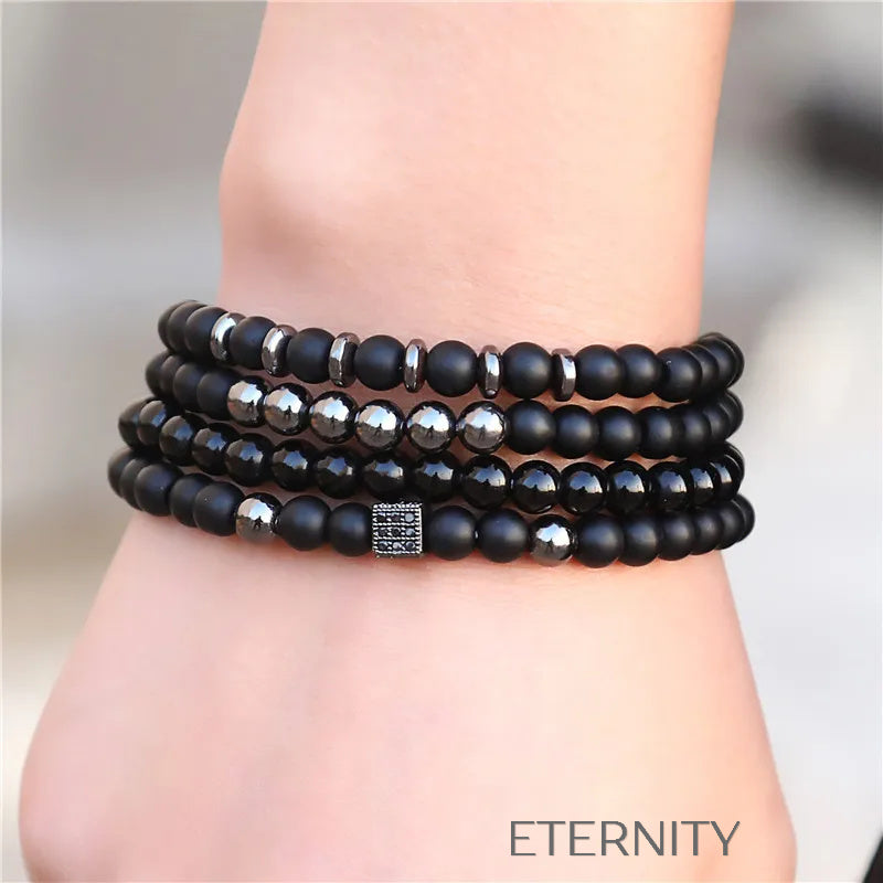 Set de Pulseras de Cuentas de Ónix y Hematita  Brazaletes Negro Unica Acero Inoxidable  ETERNITY