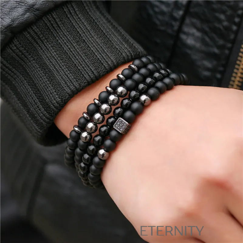 Set de Pulseras de Cuentas de Ónix y Hematita  Brazaletes Negro Unica Acero Inoxidable  ETERNITY