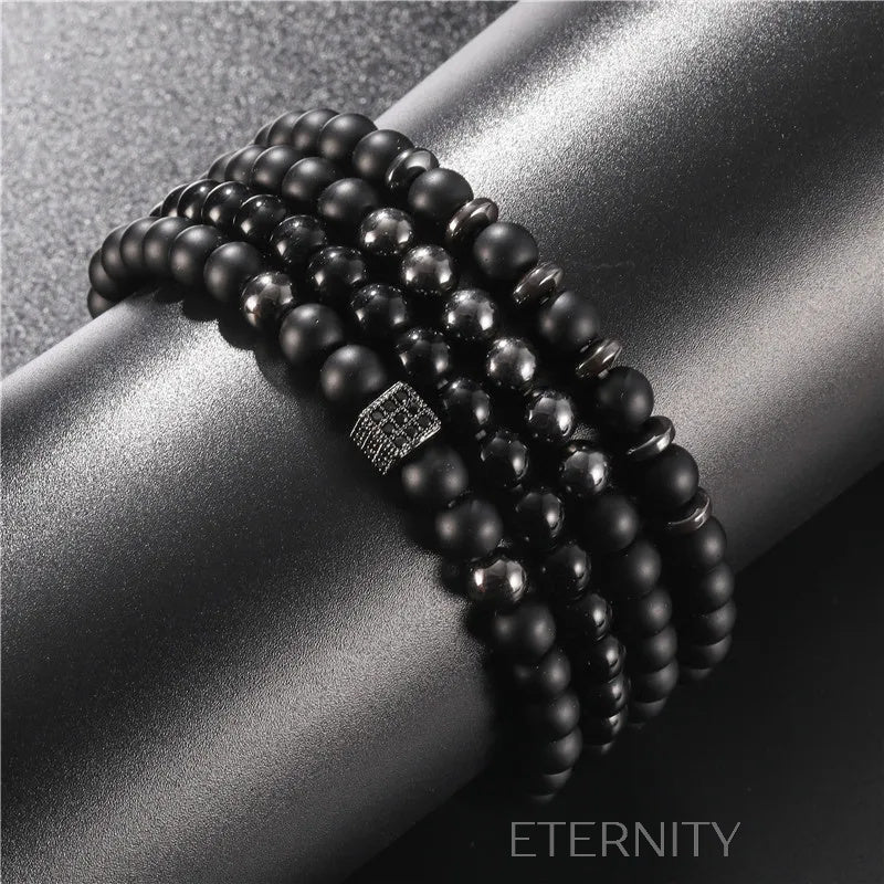 Set de Pulseras de Cuentas de Ónix y Hematita  Brazaletes Negro Unica Acero Inoxidable  ETERNITY