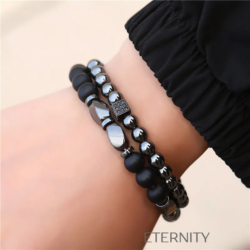 Set de Pulseras Hematite & Onyx para Hombre  Brazaletes Negro Unica Acero Inoxidable  ETERNITY