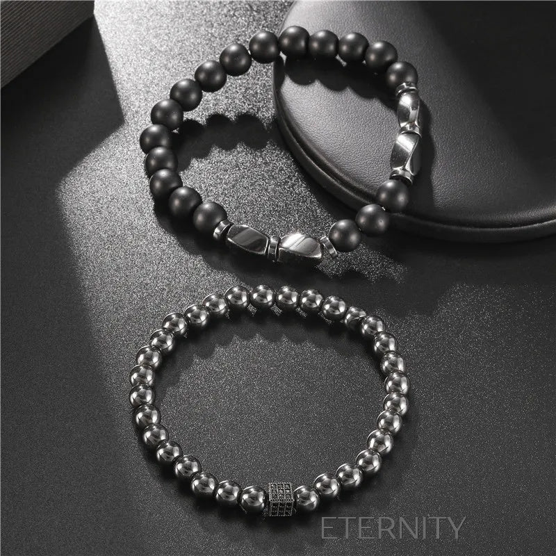 Set de Pulseras Hematite & Onyx para Hombre  Brazaletes Negro Unica Acero Inoxidable  ETERNITY