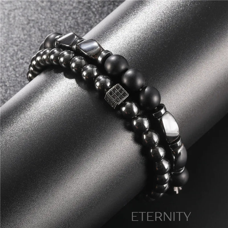 Set de Pulseras Hematite & Onyx para Hombre  Brazaletes Negro Unica Acero Inoxidable  ETERNITY