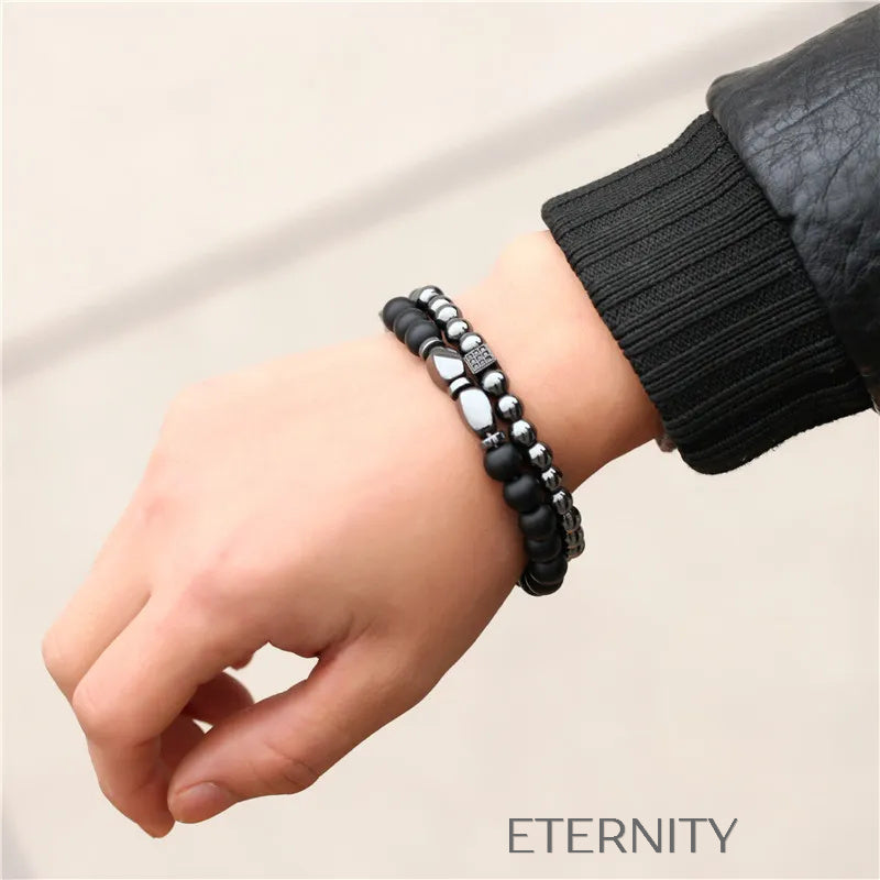 Set de Pulseras Hematite & Onyx para Hombre  Brazaletes Negro Unica Acero Inoxidable  ETERNITY