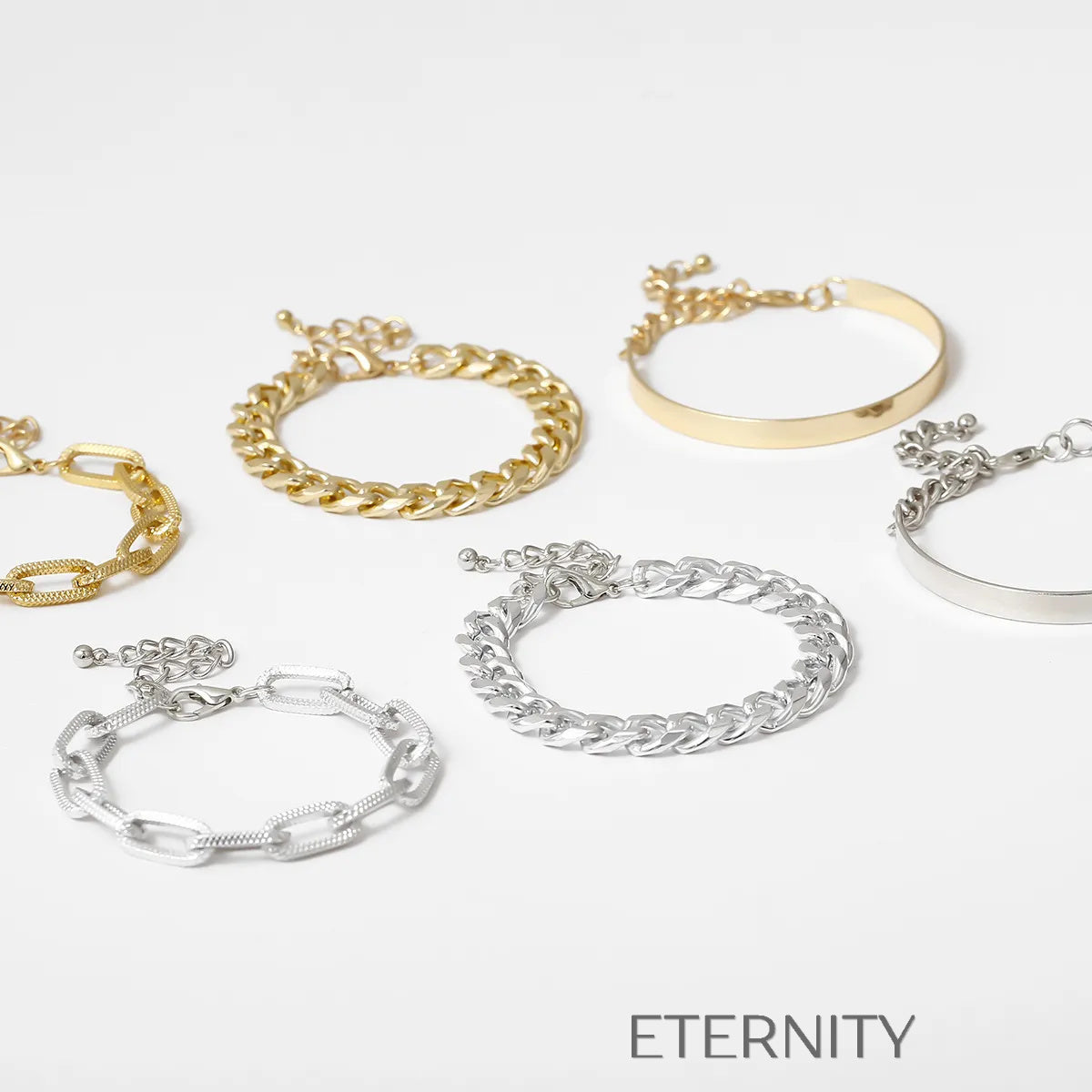 Set de Pulseras de Eslabones y Brazalete Rígido  Brazaletes Dorado Unica Acero Inoxidable  ETERNITY